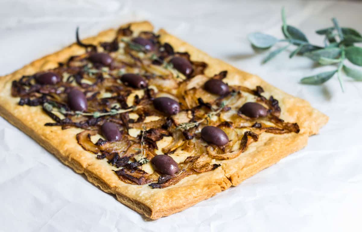 Pissaladière: French-style pizza from Nice made with anchovies, onion, and olives! Recipe via MonPetitFour.com