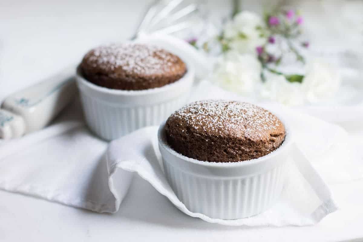 Easy Chocolate Souffle Recipe in ramekins