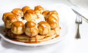 Gateau St. Honore with Salted Caramel! A drool-worthy version made at home, and just a bit easier than the traditional! Recipe via MonPetitFour.com