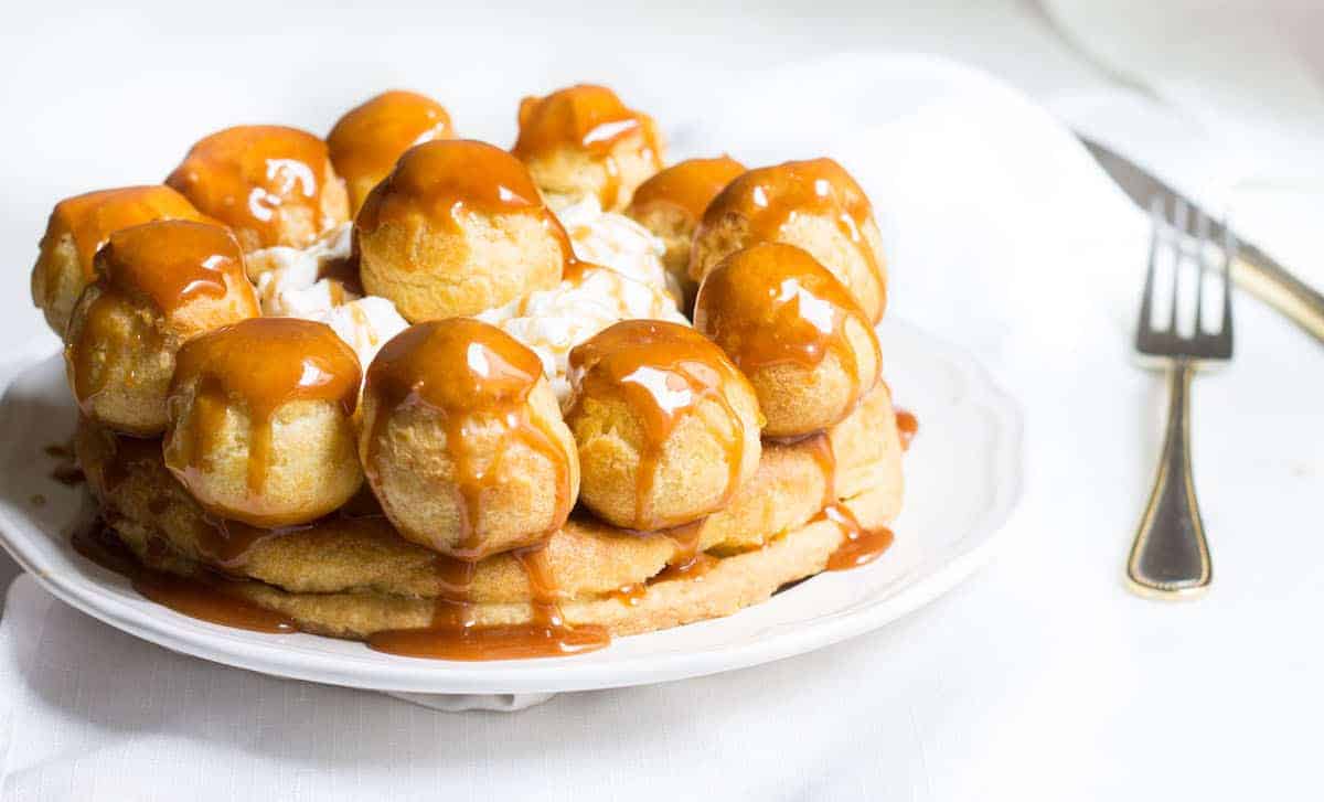 Gateau St. Honore with Salted Caramel! A drool-worthy version made at home, and just a bit easier than the traditional! Recipe via MonPetitFour.com