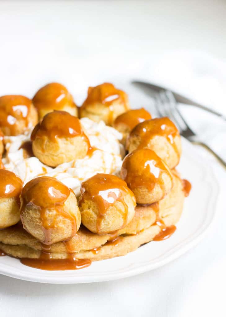 Gateau St. Honore with Salted Caramel close-up shot