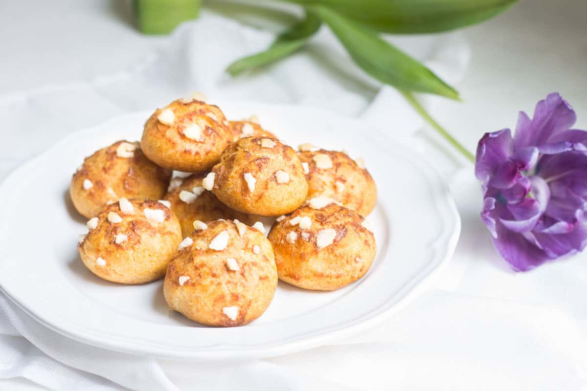 Chouquettes: pastry puffs topped with pearl sugar. Recipe via MonPetitFour.com
