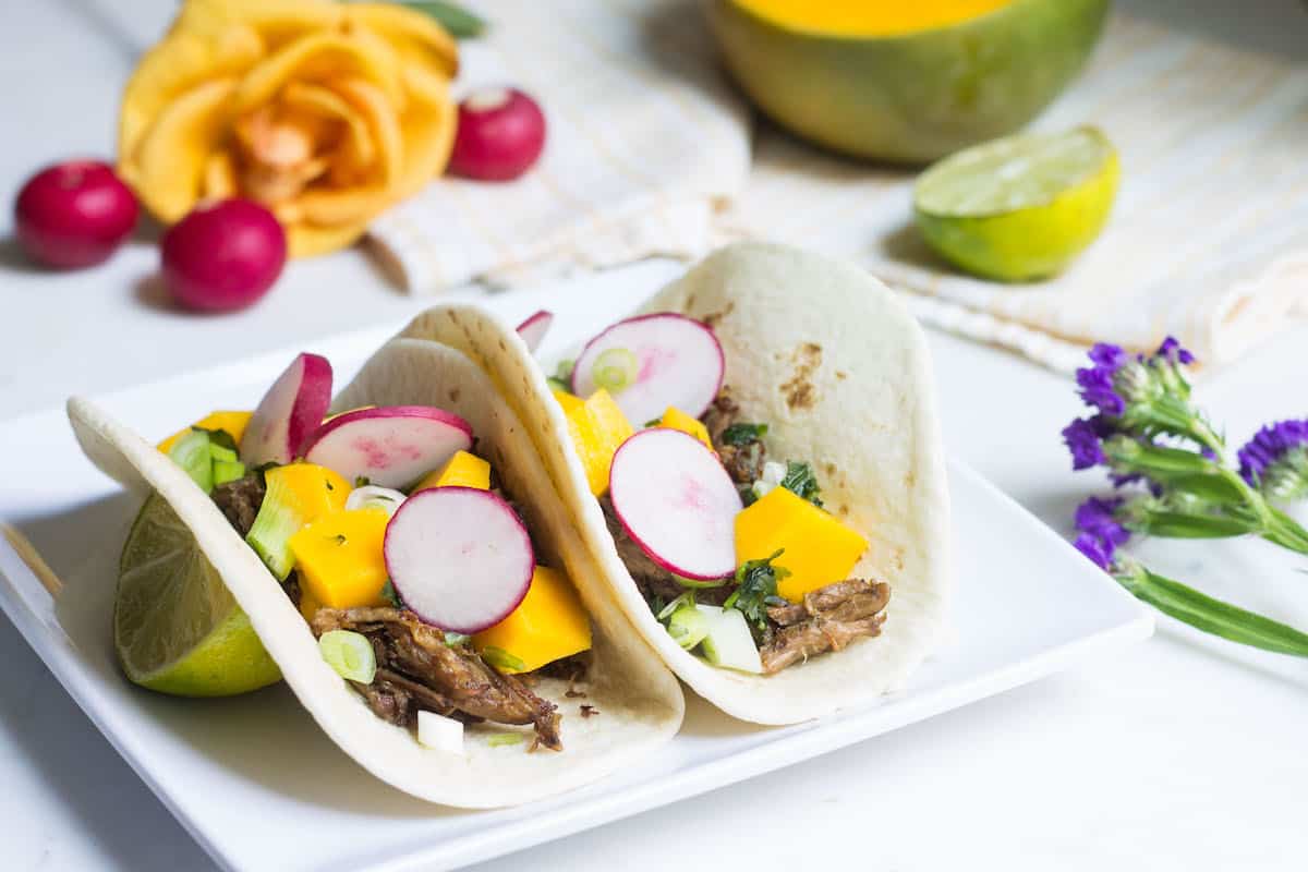 Duck Tacos made in a slow cooker. Tacos given a French twist! Recipe via MonPetitFour.com
