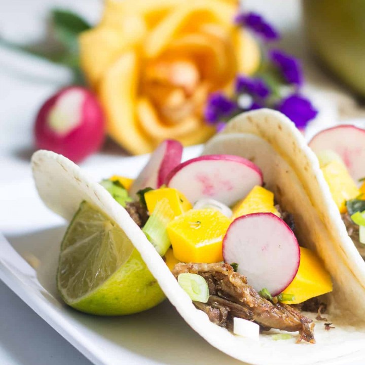 Duck Tacos made in a slow cooker. Tacos given a French twist! Recipe via MonPetitFour.com