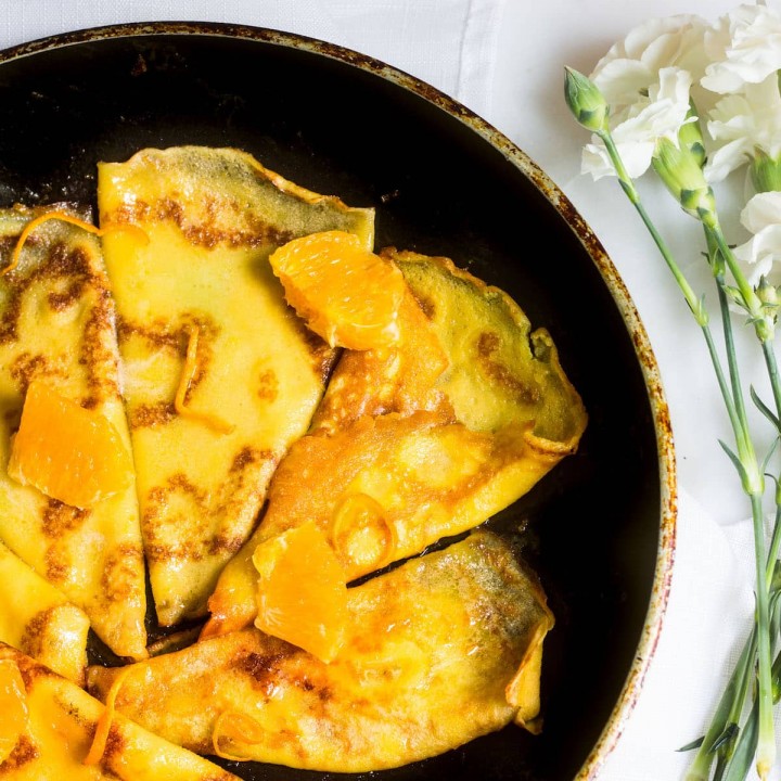 Crepes Suzette in a pan
