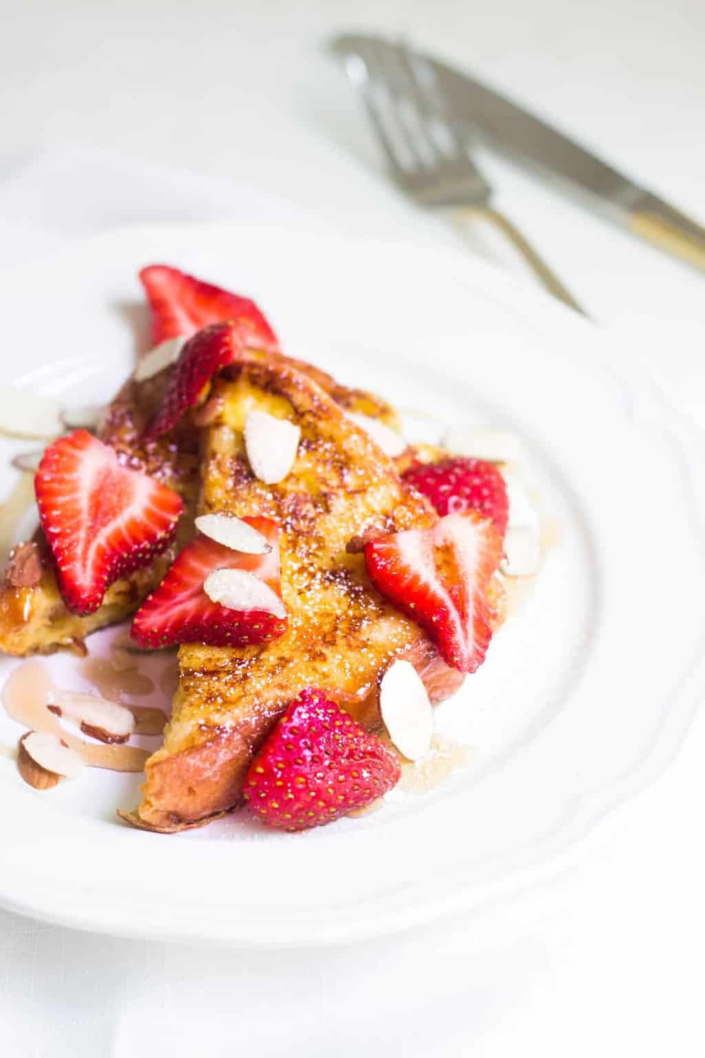 Pain Perdu: French toast made with brioche and fresh strawberries. Recipe via MonPetitFour.com