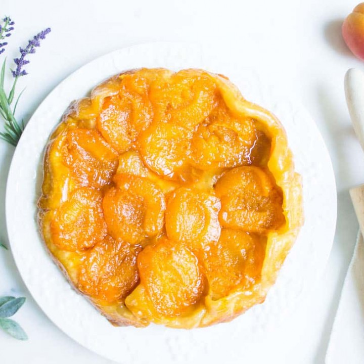 Apricot Tarte Tatin: an upside down French tart made with pastry and caramelized apricots. Recipe via MonPetitFour.com