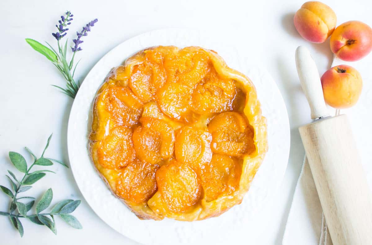 Apricot Tarte Tatin: an upside down French tart made with pastry and caramelized apricots. Recipe via MonPetitFour.com