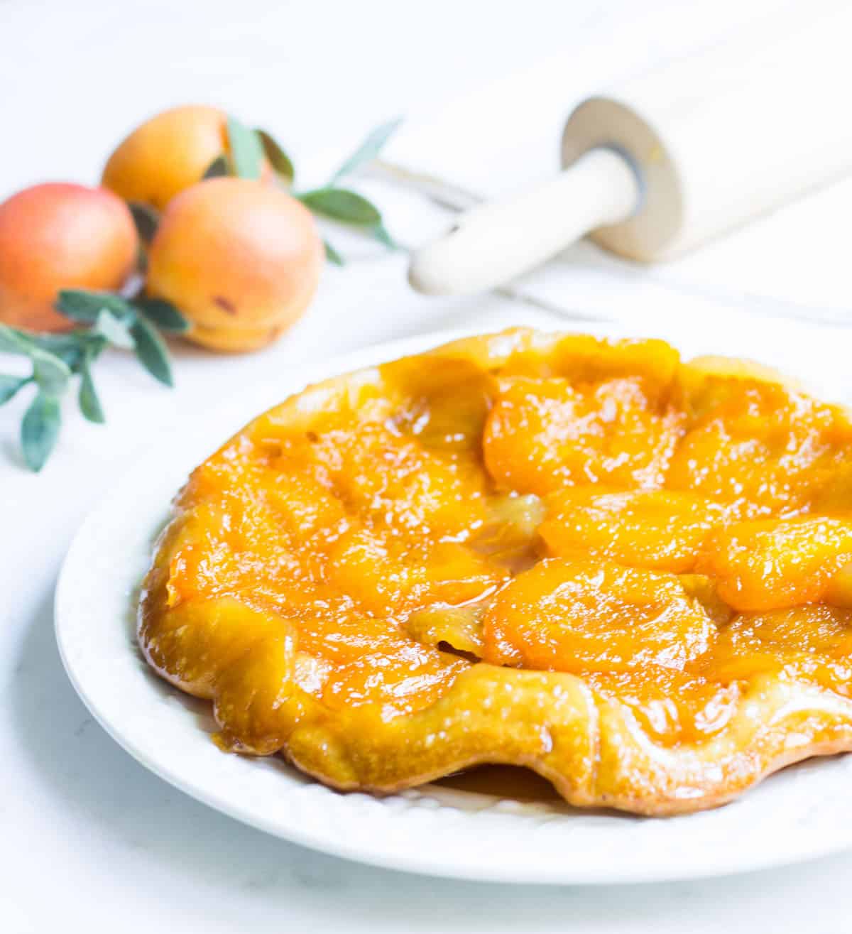Apricot Tarte Tatin: an upside down French tart made with pastry and caramelized apricots. Recipe via MonPetitFour.com
