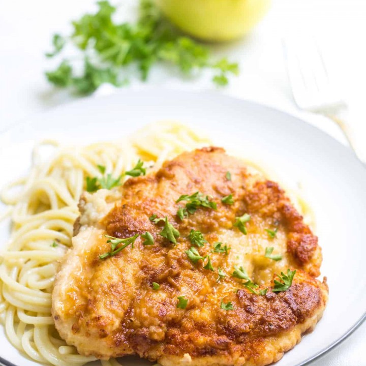 Chicken Meunière: chicken dredged in flour and fried, then topped with a lemon butter sauce. French Recipe via MonPetitFour.com