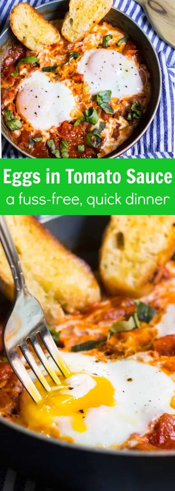 Eggs in Tomato Sauce: a quick, French dinner made with minimal ingredients. Recipe via MonPetitFour.com