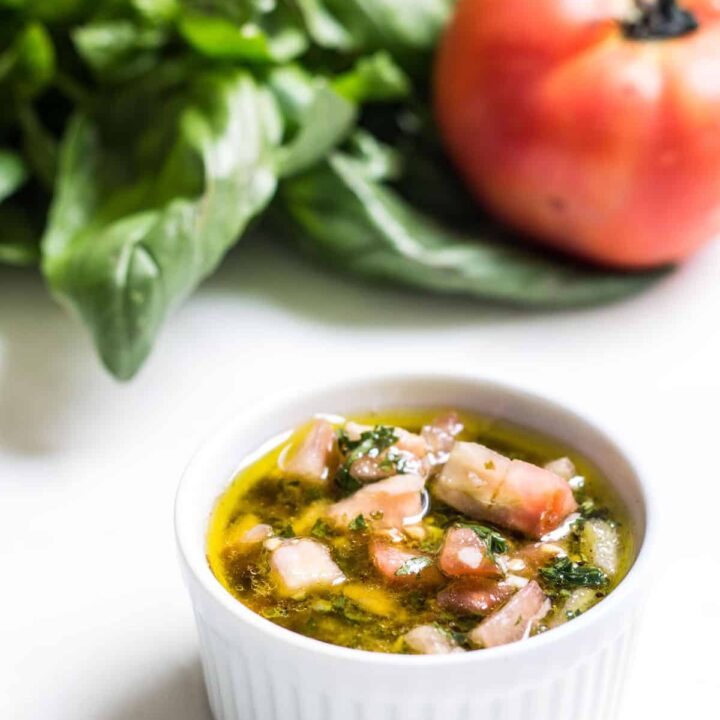 Sauce Vierge: a tomato-basil sauce perfect for seafood or using as a topping for bruschetta. Recipe via MonPetitFour.com