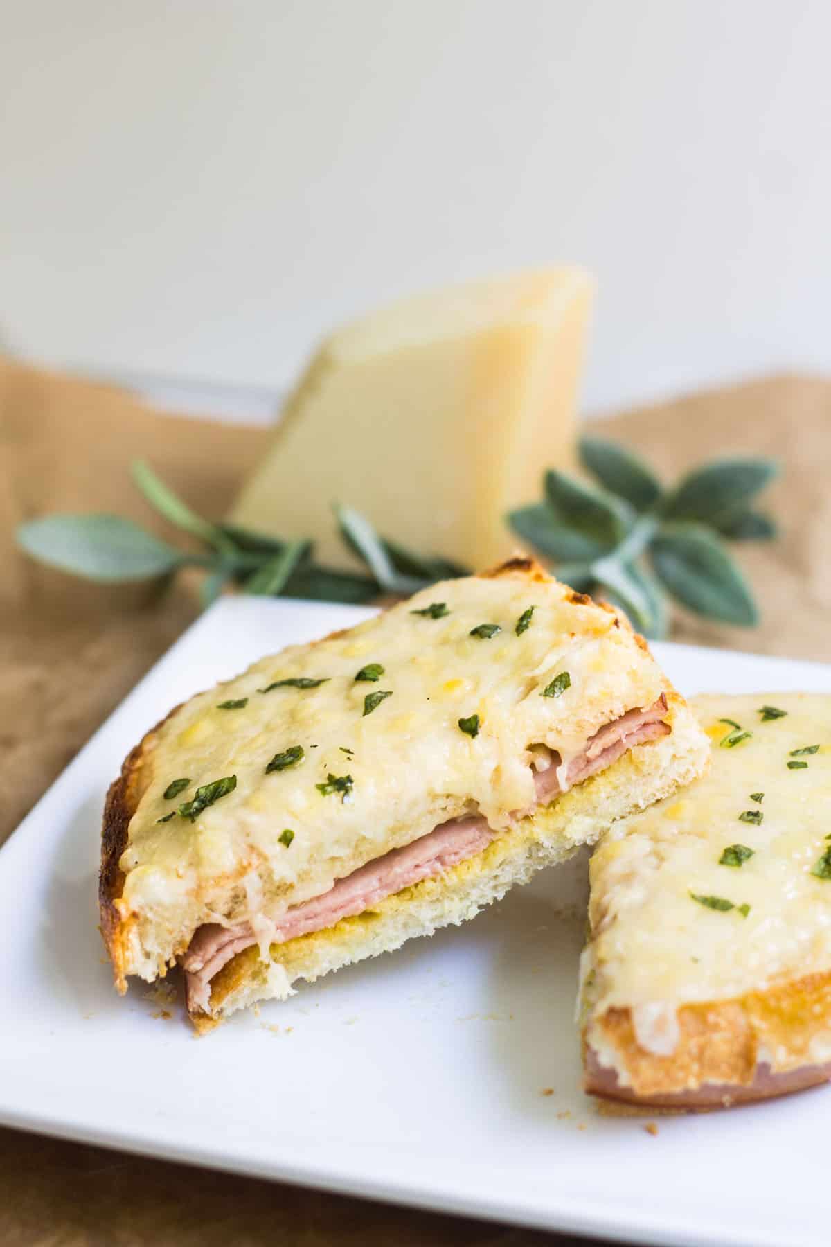 Croque Monsieur: quick and easy French ham and grilled cheese sandwich, made with gruyere and bechamel sauce. Recipe via MonPetitFour.com