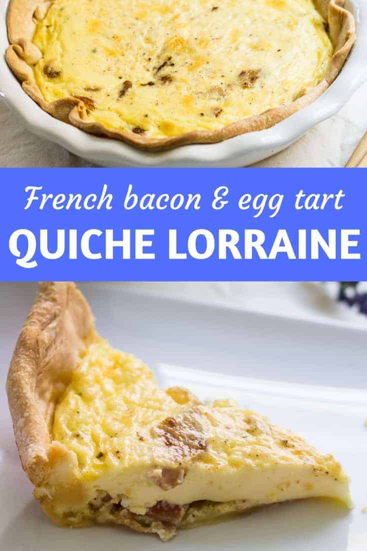 Quiche Lorraine: an easy, savory French tart made with eggs, cream, bacon, and pastry. Great as a breakfast or brunch dish, or an appetizer! Recipe via MonPetitFour.com