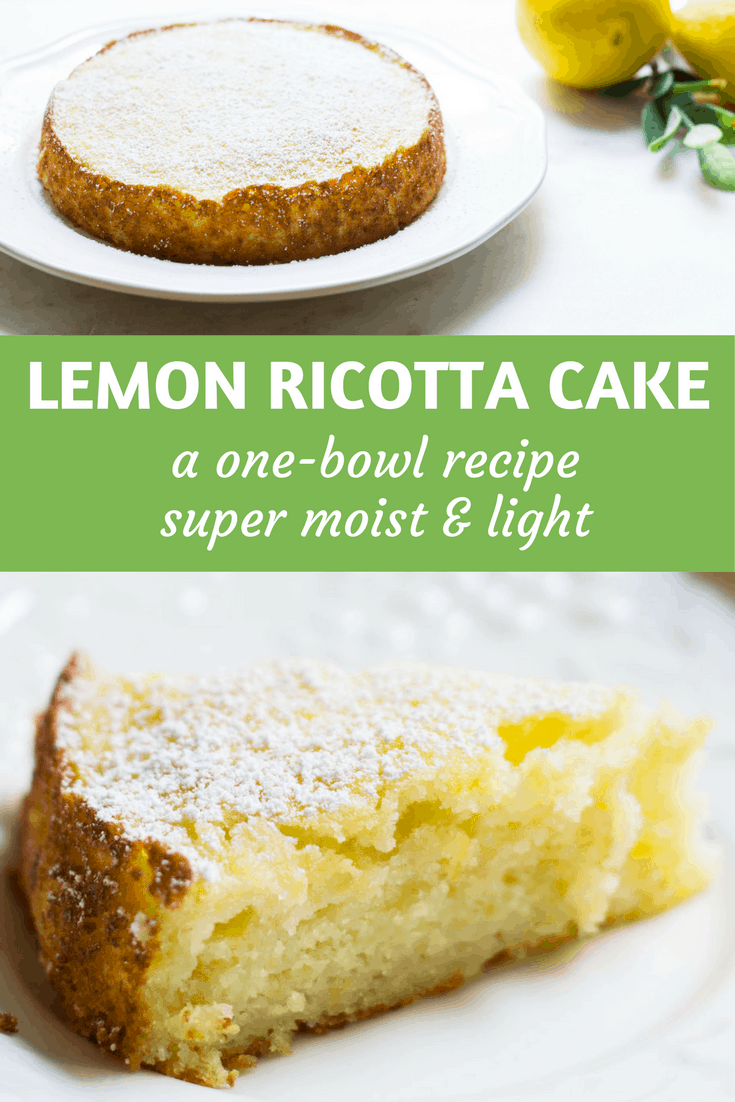 Lemon Ricotta Cake: a simple and super easy cake made with ricotta cheese and lemon. So airy and moist! Recipe via MonPetitFour.com