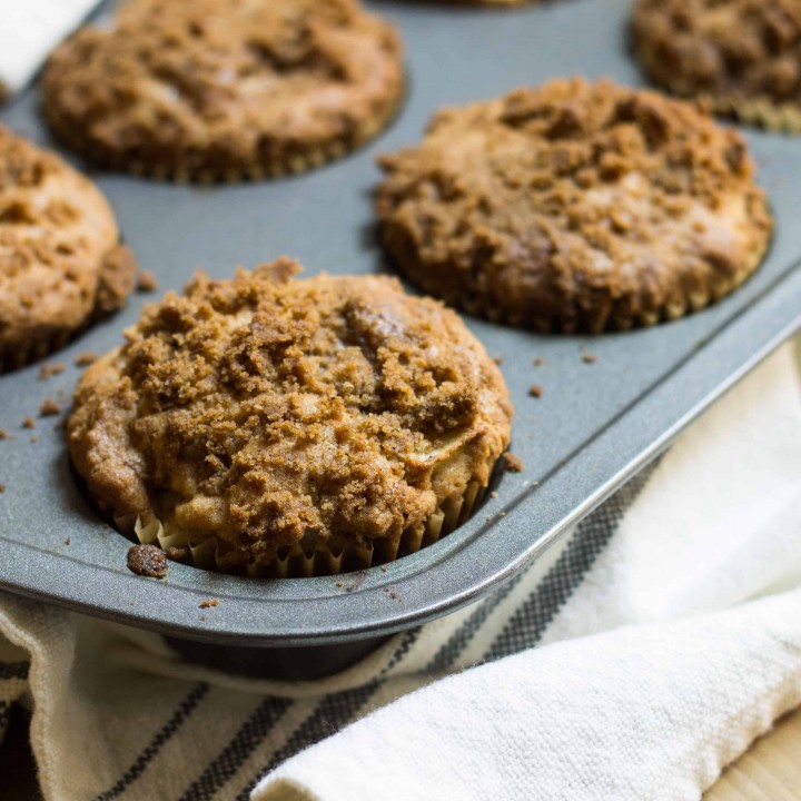 Apple Muffins: easy, tender apple muffins with a crisp, streusel topping. Perfect fall recipe via MonPetitFour.com