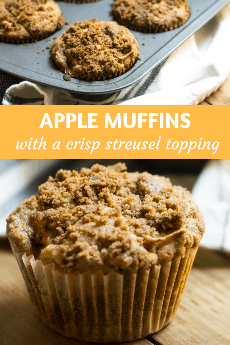Apple Muffins: easy, tender apple muffins with a crisp, streusel topping. Perfect fall recipe via MonPetitFour.com