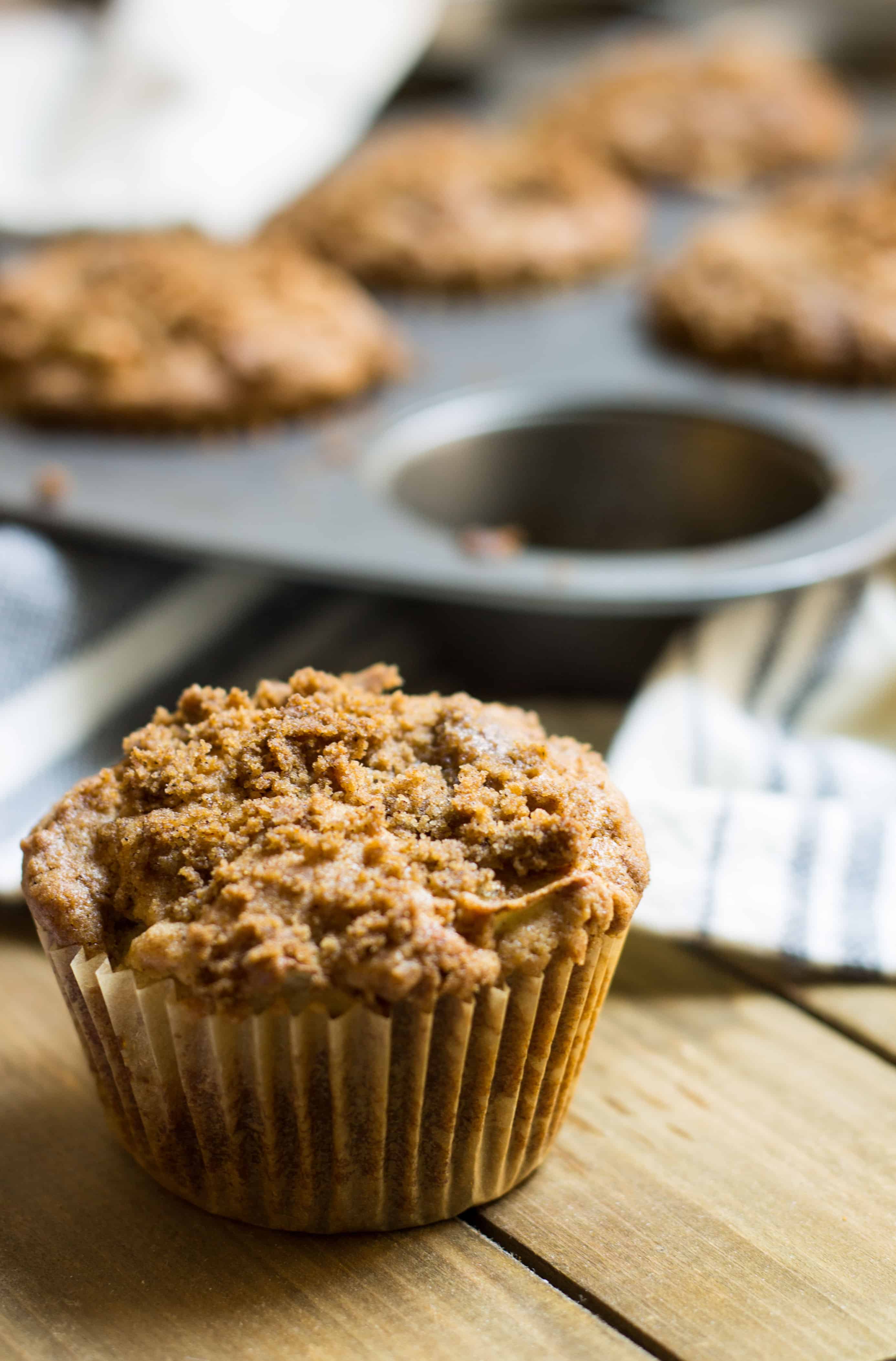 Apple Muffins: easy, tender apple muffins with a crisp, streusel topping. Perfect fall recipe via MonPetitFour.com