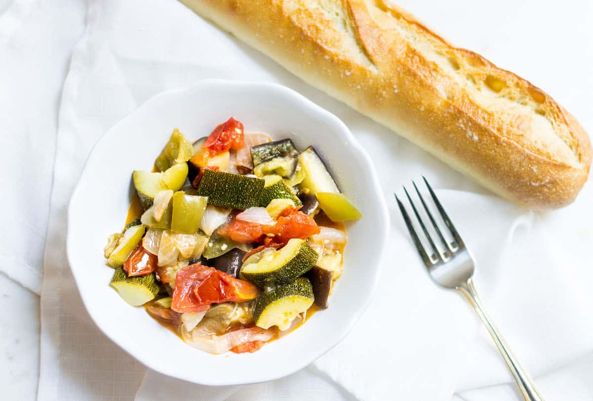 Easy Ratatouille Recipe with a baguette