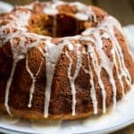 Apple Bundt Cake: a delicious and easy fall cake recipe made with apples, bananas, and fall spices. Recipe via MonPetitFour.com