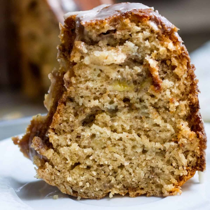 Apple Bundt Cake: a delicious and easy fall cake recipe made with apples, bananas, and fall spices. Recipe via MonPetitFour.com