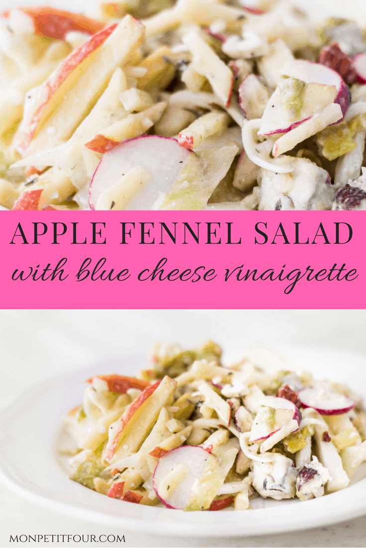 Apple Fennel Salad: a fall salad made with apples, fennel, Belgian endive, radishes, and a blue cheese vinaigrette. Easy, light, and delicious! French recipe via MonPetitFour.com