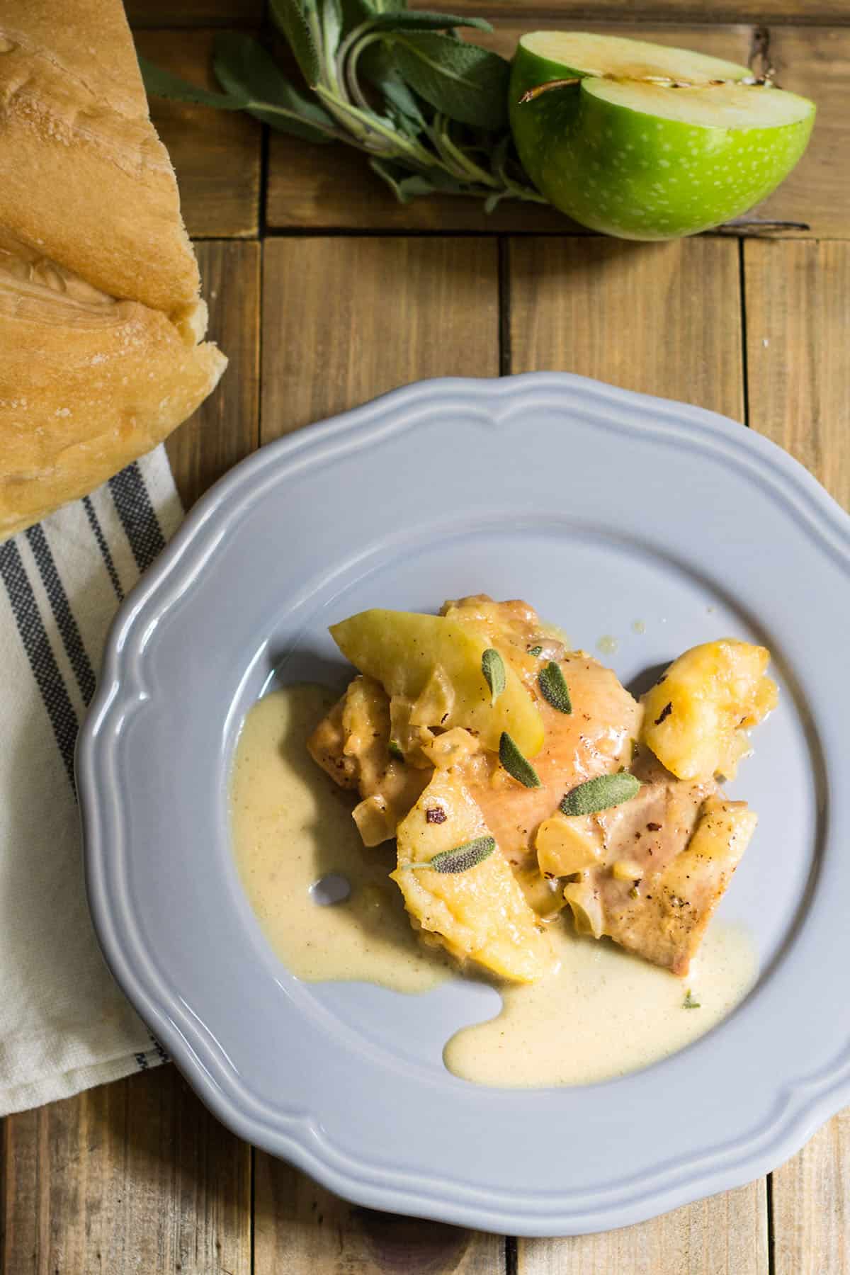 Chicken Normandy: a one-pot fall dinner made with braised chicken, apples, onion, apple cider, and cream. Recipe via MonPetitFour.com