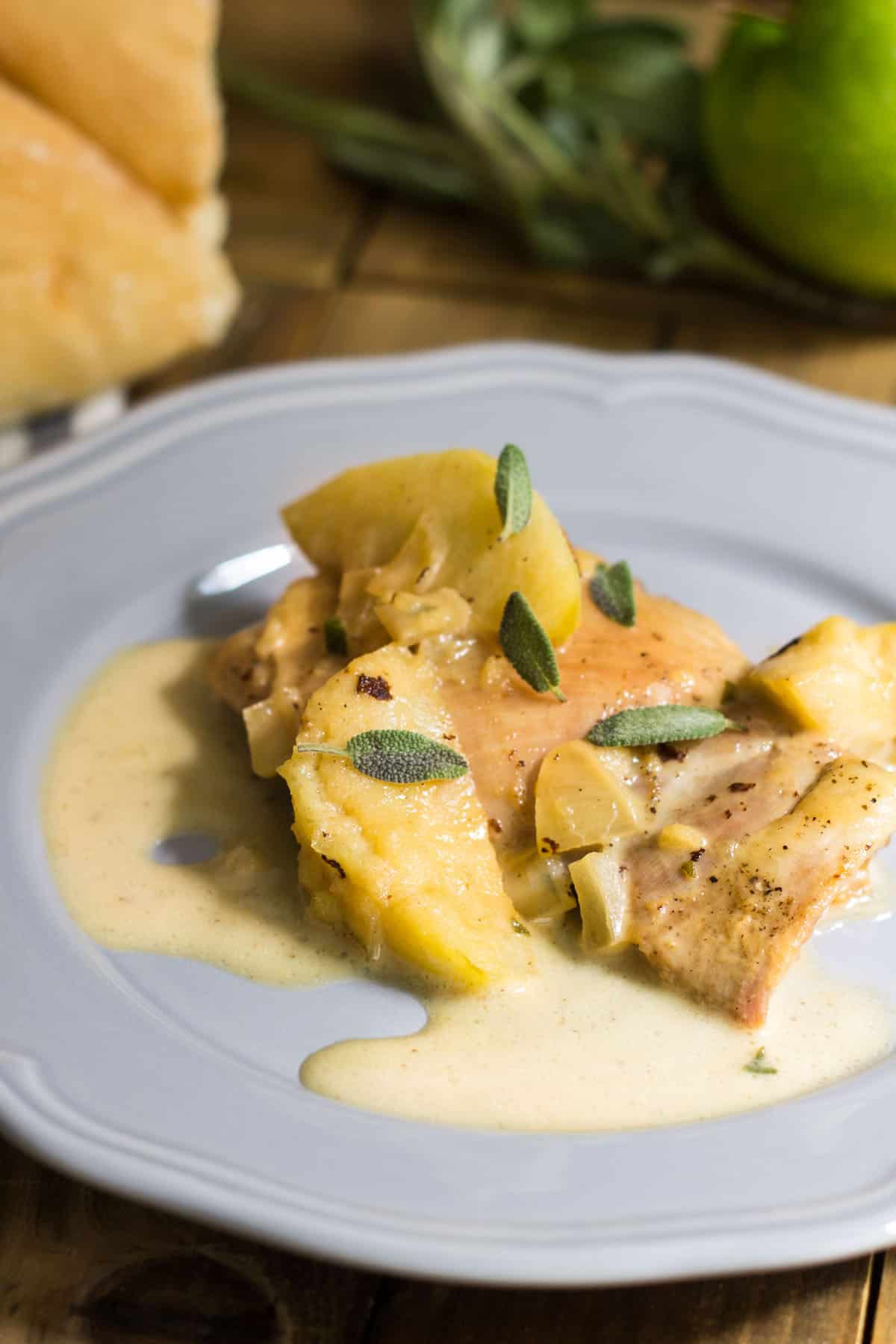 Chicken Normandy: a one-pot fall dinner made with braised chicken, apples, onion, apple cider, and cream. Recipe via MonPetitFour.com