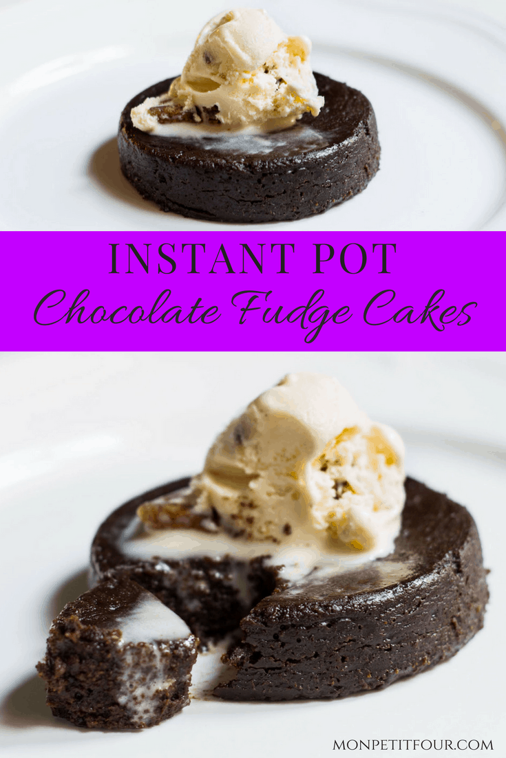 Chocolate Fudge Cakes made in the Instant Pot! Easy, quick recipe via MonPetitFour.com