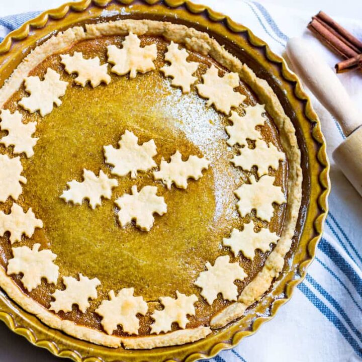 Homemade Pumpkin Pie overhead shot