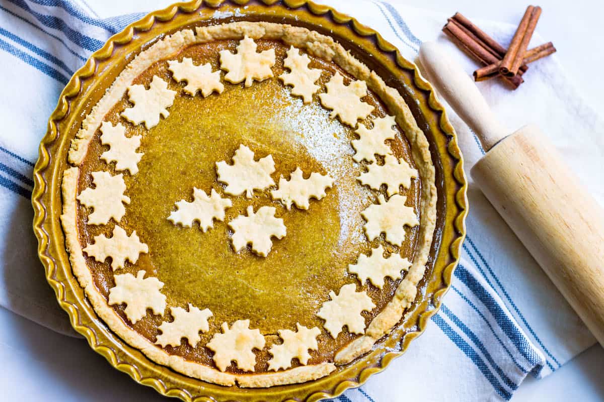 Homemade Pumpkin Pie overhead shot