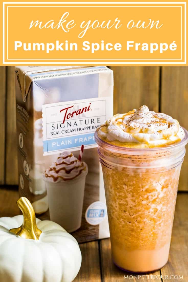Pumpkin Spice Frappé: a rich and creamy blended drink flavored with pumpkin and pumpkin pie spice. Made with Torani Real Cream Plain Frappé Mix. Recipe via MonPetitFour.com #ad #MyToraniFrappe