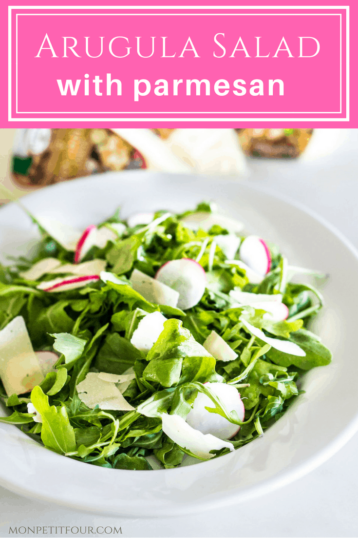Arugula Salad with Parmesan: a quick and easy, go-to salad for everyday meals and entertaining. French recipe via MonPetitFour.com