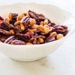 Rosemary Spiced Nuts: a recipe for slightly spiced, sweet and roasted cocktail nuts. French recipes via MonPetitFour.com