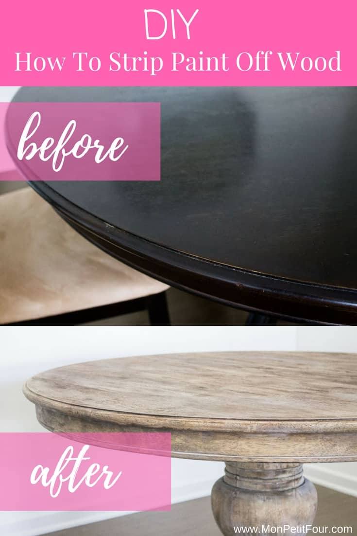 How to Strip Paint Off Wood: a DIY tutorial sharing how I transformed my black dining table into a French-style distressed gray table. via MonPetitFour.com