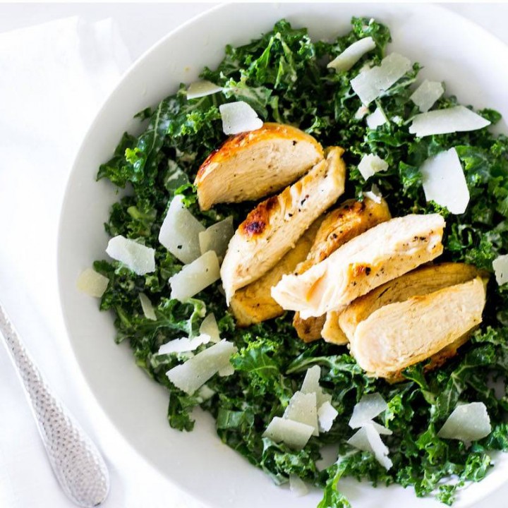 kale caesar salad overhead shot