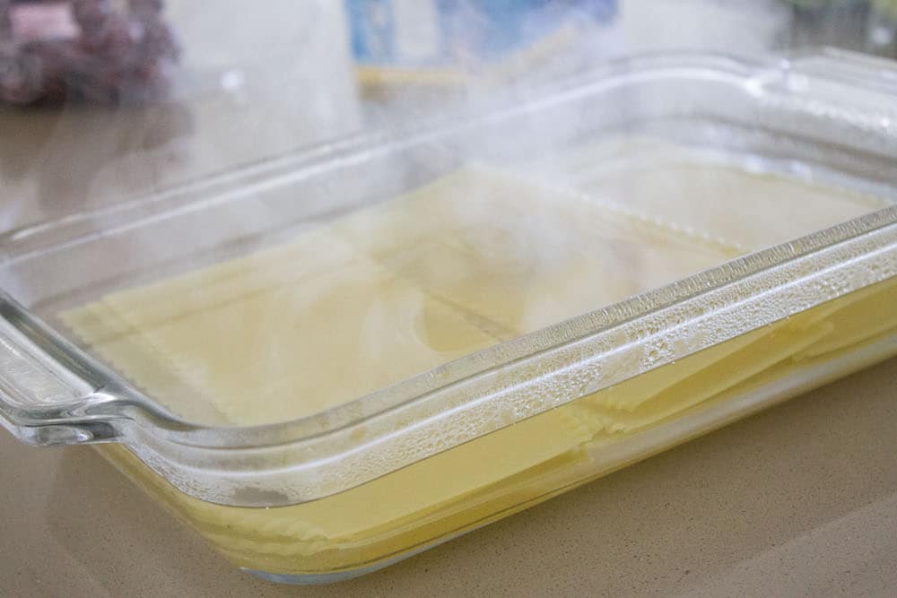 Easy Beef Lasagna pasta in hot water via Mon Petit Four
