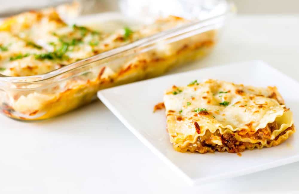 Easy Beef Lasagna serving via Mon Petit Four