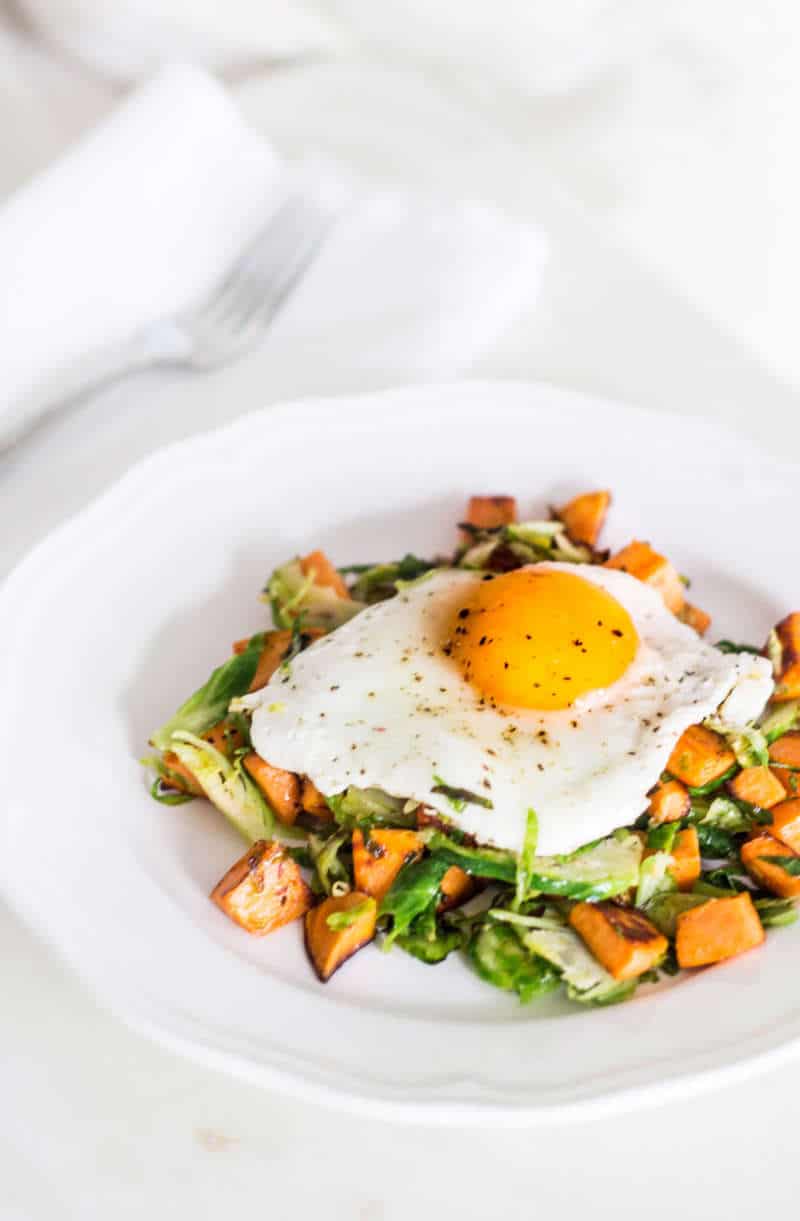 Sweet Potato Hash with Shaved Brussels Sprouts portrait view