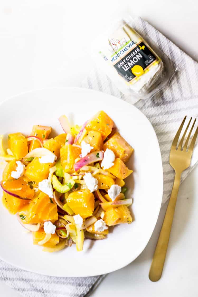 beet salad with montchevre goat cheese lemon