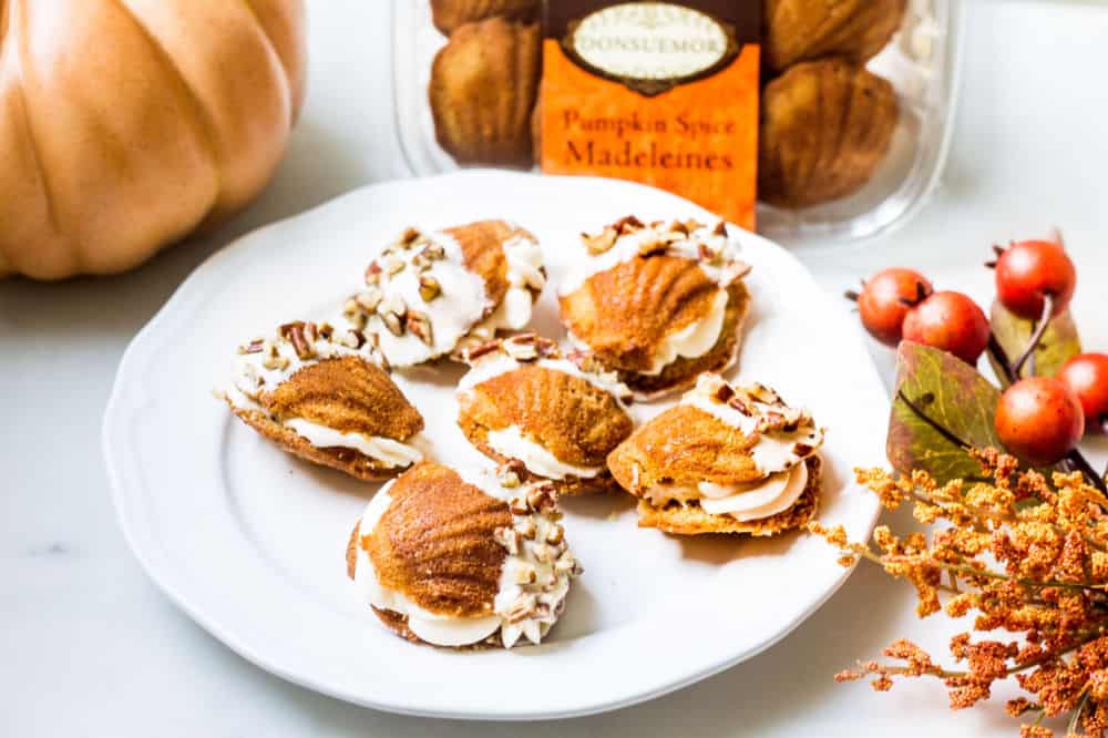 Donsuemor pumpkin spice madeleines dessert sandwiches next to box
