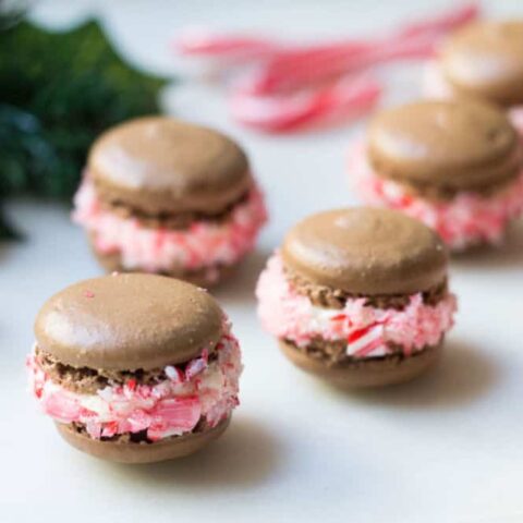 chocolate macarons with a peppermint cream filling