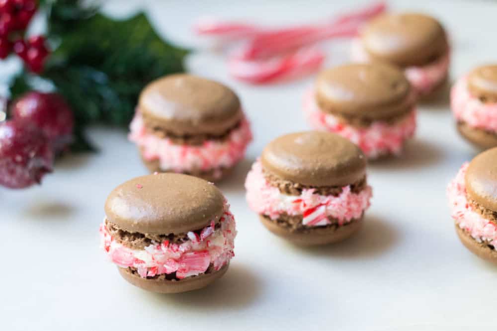 chocolate macarons with a peppermint cream filling