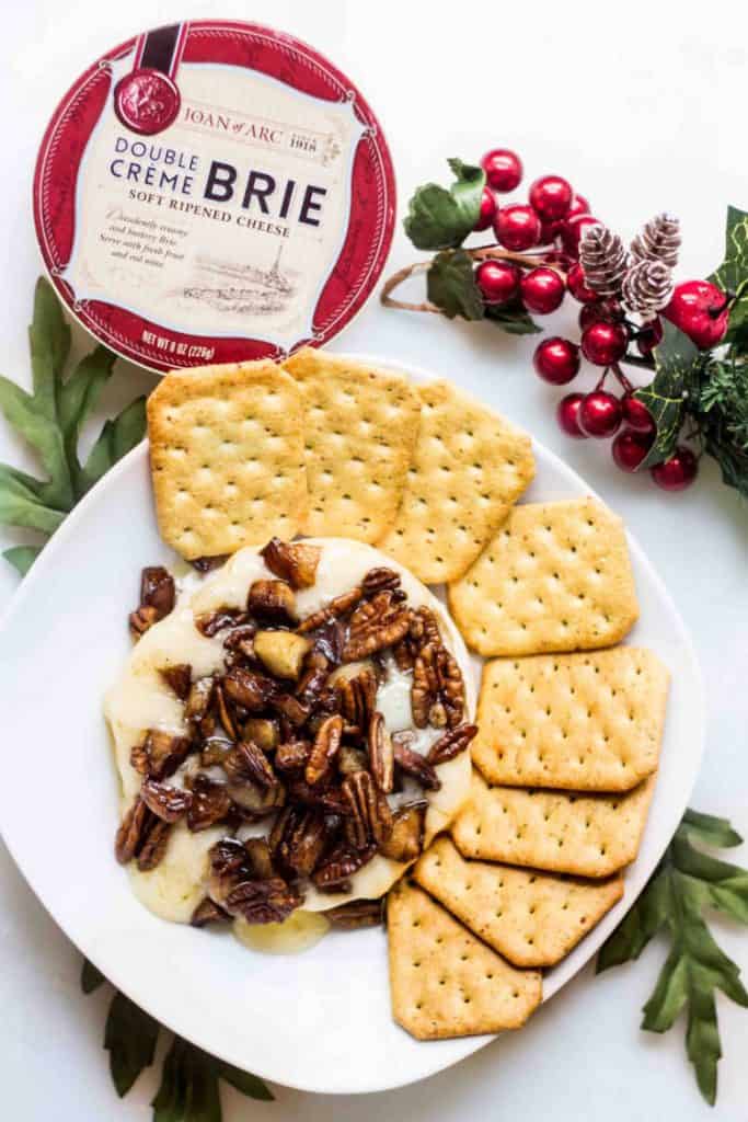 Baked Brie with an apple pecan topping - overhead shot