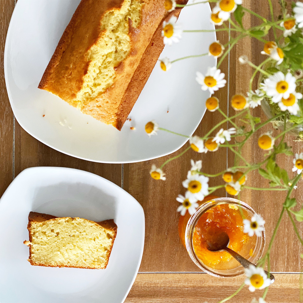 slice of french yogurt cake with jam