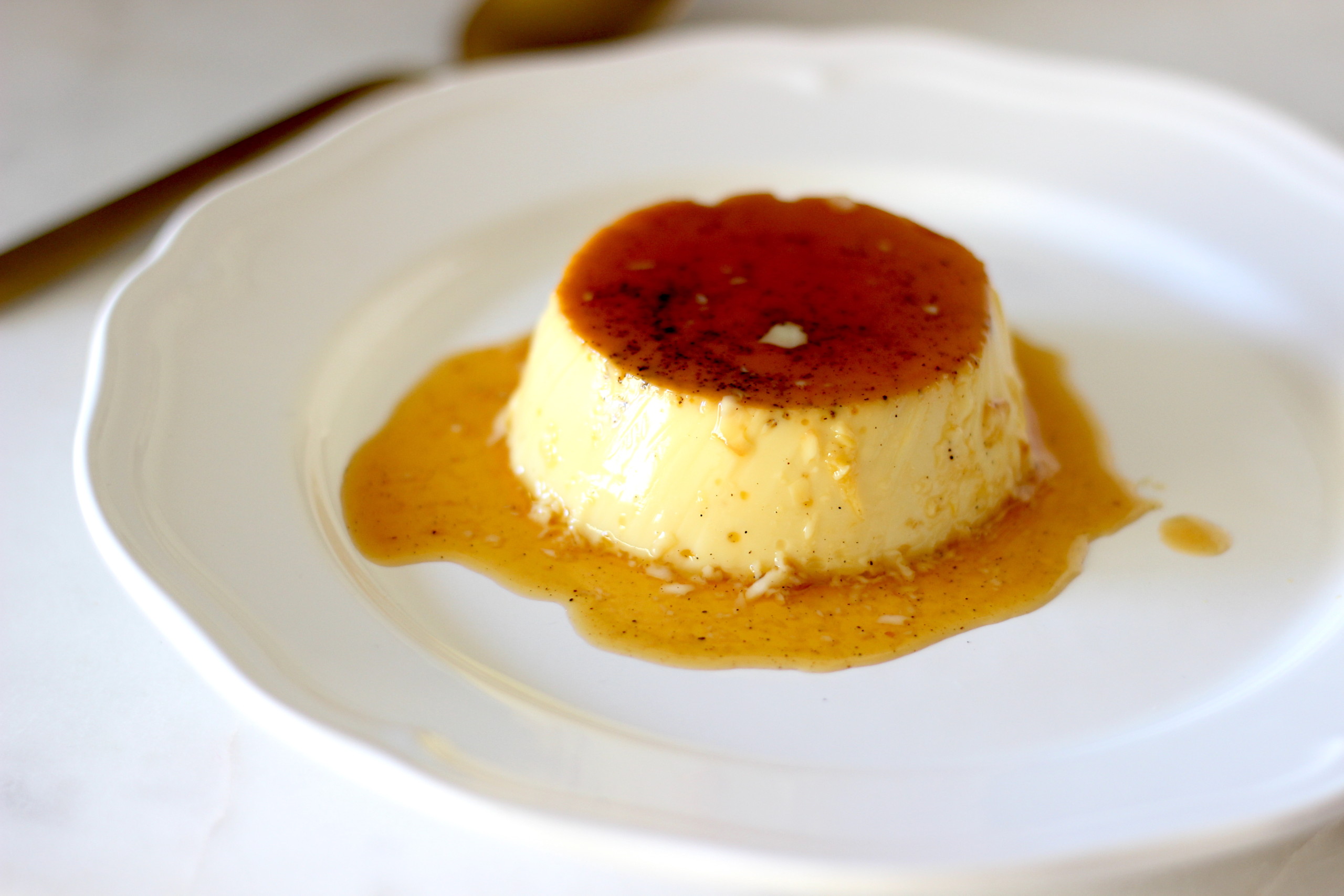 creme caramel recipe on a plate image