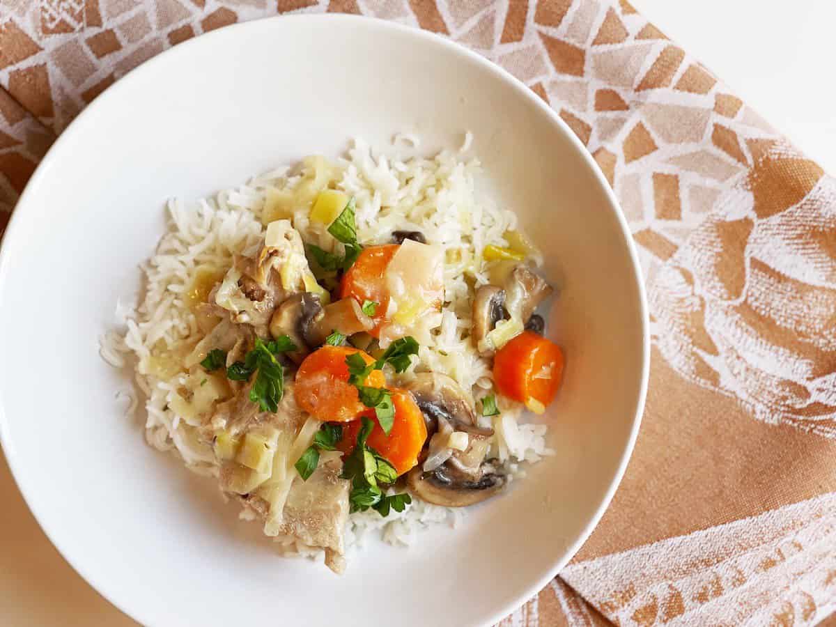 blanquette de veau recipe served over rice