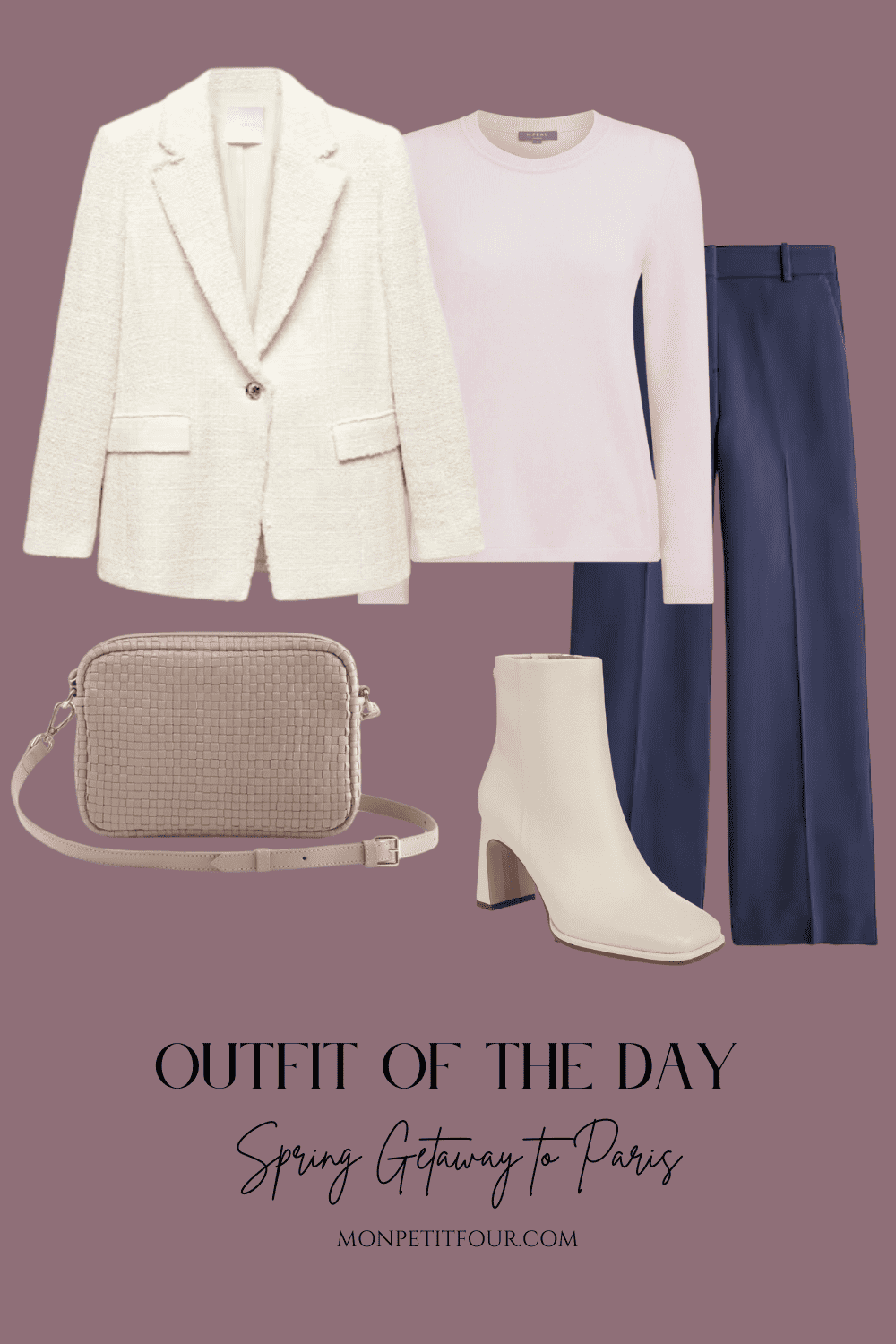 ivory blazer with cashmere sweater and slacks