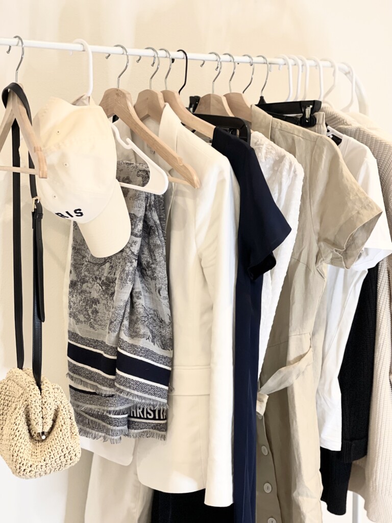 clothing rack with wardrobe essentials