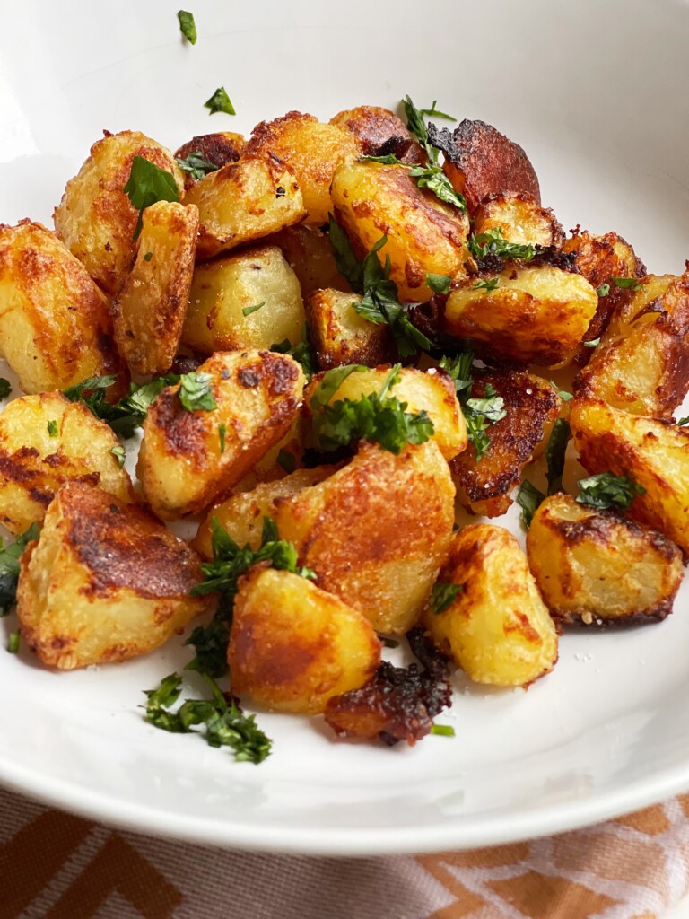 crispy roast potatoes recipe close up
